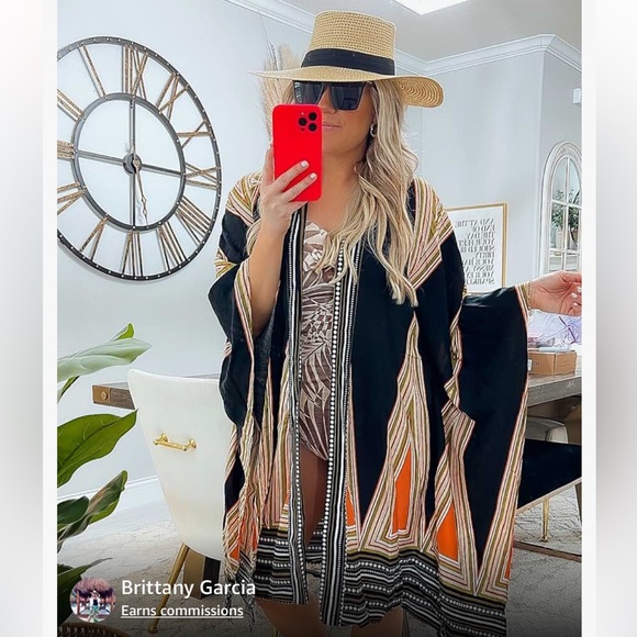 📦 Sweaty Rocks Orange & Black Geometric Kimono - Picture 1 of 12